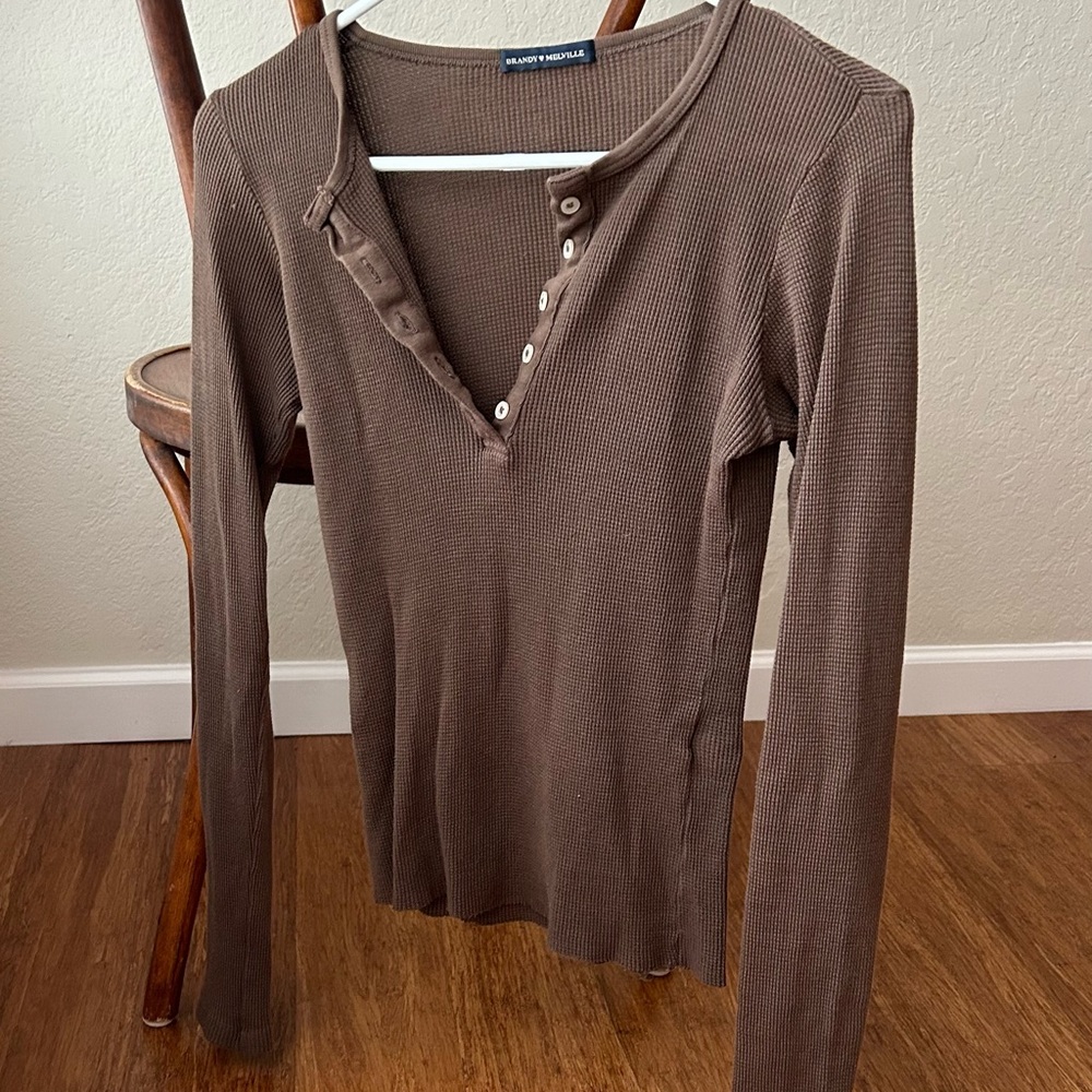 Brandy Melville Brown Henley Button Up